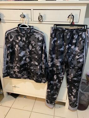 Adidas Gray & Black Camo Track Jacket and Pants Set
